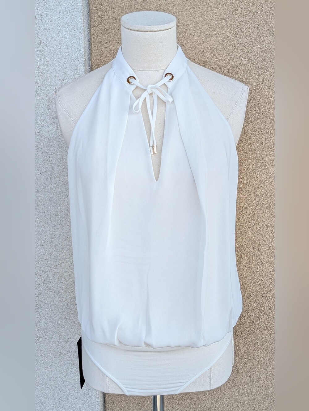 Marciano Aubree Halter Bodysuit White Gold Hardware Small